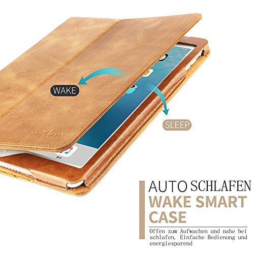 Ipad 9.7 2017 Hülle, Boriyuan Echt Leder Case Schutztasche aus echtem Leder mit Standfunktion, Auto Sleep Wake up und Fach für Kreditkarten, mit Displayschutzfolie + Stylus für das Apple Neu Ipad 9.7 Zoll – (Braun) - 3