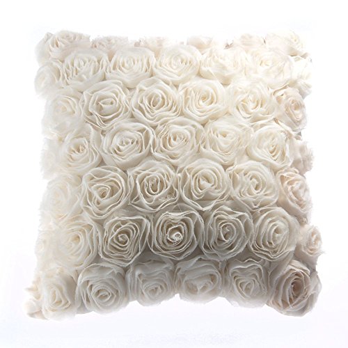 FACILLA® Kissenhülle Kissenbezug Kissenbezüge Sofa Dekokissen 40x40cm Rose Motiv Beige - 3