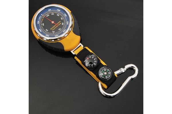 JINYISI Altimètre, altimètre pour la randonnée, altimètre thermomètre boussole mousqueton 4 en 1 multifonction baromètre, baromètre pour l'extérieur