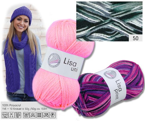 Lisa Strickgarn Schulgarn Strick-Wolle Bastelgarn 100 % Acryl - Schwarz Weiss Grau Meliert_50