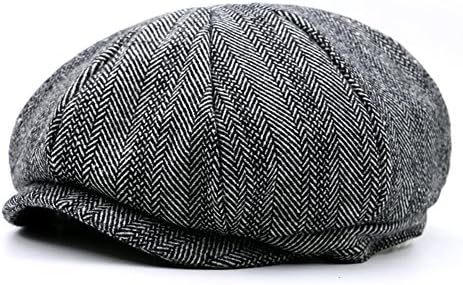 LANOMI Adults Unisex Mens Womens Vintage Tweed Flat Cap Herringbone newsboy Driving Hat (For Head Circumference 56-57.5cm/22''-22.6'', 15-Black White Big Small Herringbone)