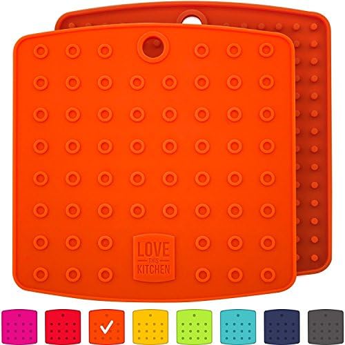 Premium Silicone Pot Holder, Trivets for Kitchen, Jar Gripper & More. Versatile Multipurpose Kitchen Mats & Pot Holders are Durable, Thick & Flexible, Heat Resistant (17,8 x17,8 cm, Orange, 1 Pair)
