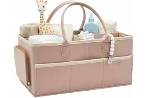 BabyLush Nappy Caddy Organiser, Newborn Essentials Caddy, Washable Felt Nursery Storage Bag with Compartments, Essential for Newborns and Babies, Gift for Baby Showers, Beige - Large
