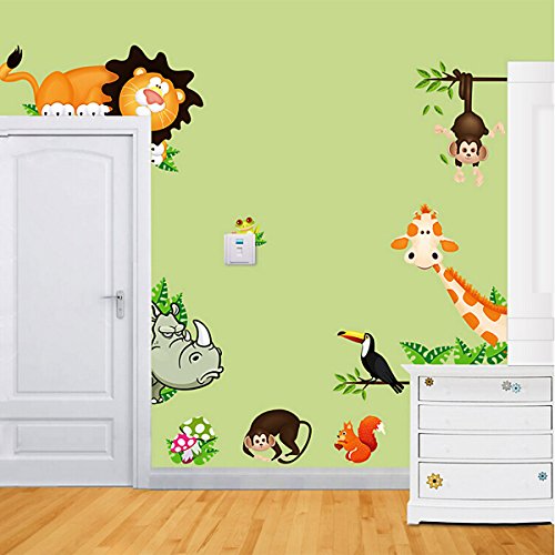 JoyGood DIY Removable Wall Decal Giraffe Monkey Lion Zoo Wall Sticker Art Home Decoration for Living Room Nursery Baby Children's Room Bedroom