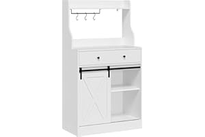 KIMENICH Armario de Cocina, Aparador Cocina con Cajón Grande, Armario Buffet con Encimera, Estantes Ajustables, 3 Ganchos, Gran Espacio de Almacenamiento, para Cocina, Salón, Comedor, 70 x 40 x 135 cm, Blanco