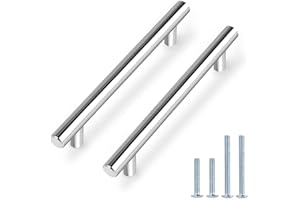 Probrico 10 PCS Polished Chrome Kitchen Drawer Knobs Hole Spacing 160mm 6.3" Furniture Cabinet Door Handles Cupboard Pull Stainless Steel