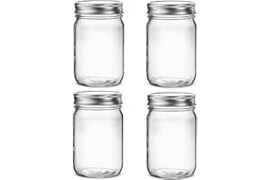 Hniuyun 4 pack Glass Regular Mouth Mason Jars, Clear Glass Jars with Silver Metal Lids for Sealing, Food Storage, Overnight Oats, Dry Food, Snacks, Candies, DIY Projects (16 oz