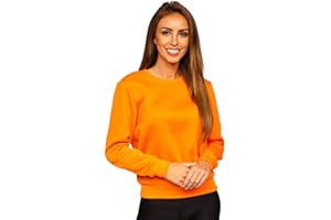 BOLF Damen Sweatshirt Pullover ohne Kapuze Basic Langarmshirt Top Baumwollmischung Pulli Rundhals-Ausschnitt Sweater Farbvarianten Sportlich Fitness [A1A]