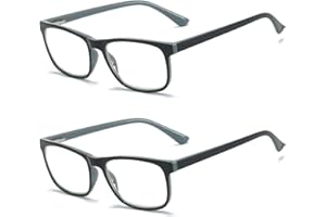 MMOWW Paquete de 2 Gafas de Lectura - Gafas Ultraligeras Anti Luz Azul con Bisagras de Resorte y Lente Cuadrada Transparente (2*Gris, +2.0)