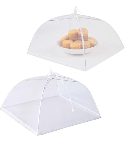 RHP Vliegenkap, XL, set van 4 afdekhoezen voor eten, opvouwbare taartafdekking, vliegenscherm, levensmiddelafdekking, perfecte vliegenbescherming voor eten, fruit, picknick, bbq, 29 x 29 x 30 cm, wit
