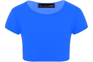 GUM & BERRIES Enfants Filles Néon Fluorescent Plaine À Manches Courtes Crop Tops T-Shirt Tee Top Dance Wear Gymnastique Déguisements Âge 3-14 Ans