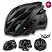 Produktbild Damen Herren Fahrradhelm mit integriertes LED-Rücklicht und Sonnenblende, Matt Specialized Rennradhelm mit Insektenschutz, MTB fahrrad helm integral mit 22 Belüftungskanäle gr 57-62 Schwarz Matt