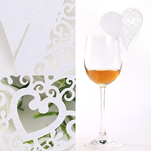 Musuntas 50Tlg weiß Herz Motive Namenskärtchen / Platzkarte / Namensschild / Sitzkarte / Namenskarte / Tischkarte / Tischkärtchen für Hochzeiten Feste oder Partys - 8