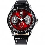 # 1 Verkauf Winner Herren Elegante Auto Mechanische Armbanduhr Schwarz Lederband Tachos Datum Rot Zifferblatt