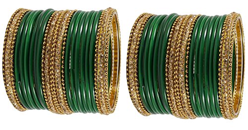 NMII Glass With Zircon Gemstone Studded Worked and Ball Chain Or Plane Gloosy Finished Bangles Set For Women and Girls