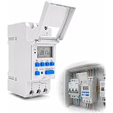 Digital Timer 220V 15A DIN Rail LCD Weekly Programmer | Programmable Timer Switch for Electric Panel, LCD Display, Lighting C