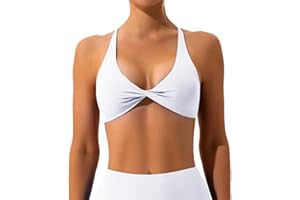 Litthing Womens Sexy Sports Bra Backless V Neck Yoga Bras Low Cut Athletic Crop Top Criss Cross Workout Tank Tops Wireless Removable Padded Bralette for Gym Fitness