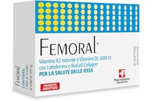 P PHARMASUISSE LABORATORIES Femoral® Integratore Alimentare per la salute delle Ossa - a base di Vitamina K2 naturale e Vitamina D3 ad alto dosaggio, con Lattoferrina e BioCell Collagen® - 30 softgel