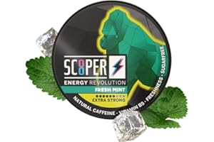 SCOOPER Energy 1x Fresh Mint Xtra Strong | 80 MG Koffein pro Pouch | 12 Pouches pro Dose | Zuckerfrei & Vegan | Energy Drink Alternative | Energy Booster Pouches
