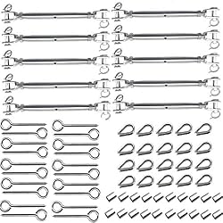 1/8 Cable Barandilla Kits para Postes de Madera, 316 Acero Inoxidable Cerrado Cuerpo Pino Tensor Pino de 10 PCS, Residía Ojo de Tornillo 20 Pc, 10 pack por CESHUMD