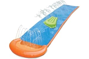 BRIGABS Inflatable water slide for kids - Outdoor extra long water slide with built in sprinklers and inflatable body board, summer toys, garden games