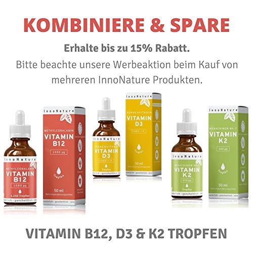 Vitamin B12 (Methylcobalamin) Tropfen (1000 µg pro Portion / 200µg pro Tropfen), 1.250 Tropfen in 50ml Flasche als 8 Monatsvorrat. Frei von Konservierungsstoffen. Vegan, hochdosiert, hergestellt in DE - 6