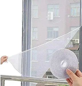 Maxmi4U Mosquito Mesh Net Curtain for Windows, Fly Window Screen Mosquito Mesh - Self Adhesive Hook Loop - 120x150 cm (White) (Pack of 1)