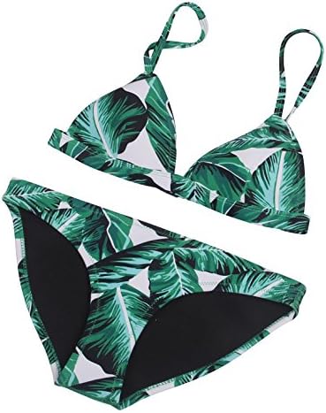 MUXILOVE Women's Floral Triangle Top Neoprene Swimsuit Bathing Suit Swimwear Bikini Set (Meium, Green Floral)