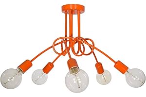 LIGHT HOME LH Light-Home Edison 5 Lampadario da Soffitto Industriale - Lampadari Moderni Per Soggiorno Camera da Letto e Cucina in Metallo - a 5 Luci - E27 - Arancia