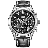 Burei Chronograph Armbanduhr Analog Quarz Armbanduhr mit kratzfestem Mineralglas Linse Lederband (alle schwarz)