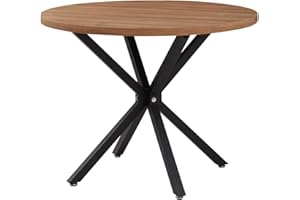 ‎JZGORC JZGORC Modern Round Dining Table Made of Industrial Sheet with Black Metal Legs, Nordic Table for Living Room or Kitchen, 4-6 People, 100 cm, Dark Brown