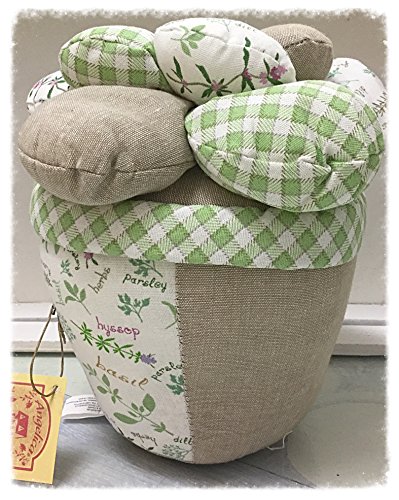 Türstopper Schwer Stoff Sack - Türpuffer Türhalter Landhausstil - Blumentopf - Höhe 22 cm / Durchmesser 23 cm - Karo Weiß / Grün - 100% Baumwolle