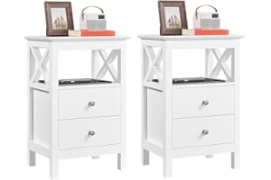 Yaheetech 2X Mesitas de Noche de Dormitorio Mesillas de Noche con 2 Cajones y Estante Mesa Lateral de Sofá de Moderna Mueble de Noche Blanca 40 x 30 x 60 cm