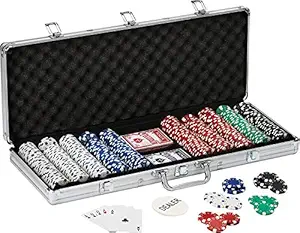 WISHKEY 500 pcs Casino Style Ceramic Poker Chips Set with a Aluminum Finish Case, 2 Decks of Cards, 5 dice,1 Dealer Button (Classic Multiplayer Game)