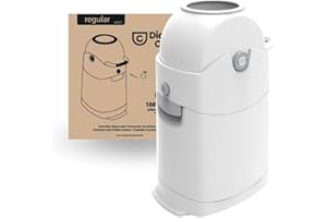 DIAPER CHAMP ASALVO Contenedor de pañales con 3 cierres herméticos antiolores y antibacteriano./ Funciona con bolsas de plástico normales / Desecha pañales con una sola mano/ Desmontable para limpieza