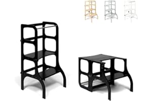 Ette Tete STEP'n'SIT® • Montessori Helper Tower - Table • Convertible 2-in-1 (black colour, with black clasps)