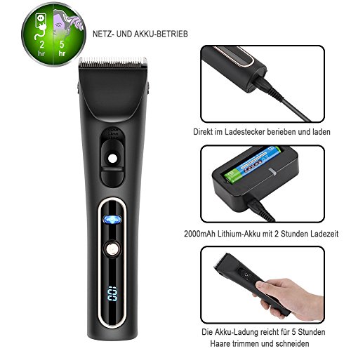 KYG Profi LCD Power Anzeige Haarschneider mit beide 2000mAh Akku und ein Koffer Haarschneidemaschine Set Schwarz - 5