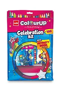 Cello ColourUp Celebration Kit Mega Gift Pack | Colouring Set for Kids | 1 Gel Pen | 12 Crayons Set | 15 Oil Pastel Colour Set | 12 Sketch Pens | 1 Eraser | 1 Mechanical Pencil | Cello Stationery