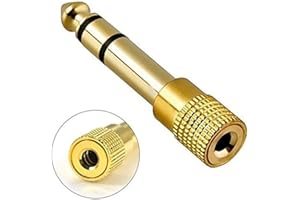 REY - Adaptador Audio Jack Hembra 3,5mm a Jack Macho 6,3mm Metalico Dorado