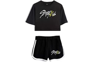 Flyself Unisexe Kpop Ensembles Shorts Manches Courtes Crop Top & Short 2 Pièces Ensembles Fitness Tops Bang Chan Changbin Hyunjin Felix Seungmin Jeongin Jisung Minho Woojin