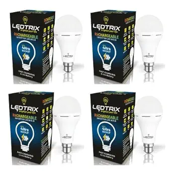 LEDTRIX  9W ACDC Standard B22 D Alfa Series Rechargeable Inverter Emergency LED Bulb(Cool Day Light, 9W AC-DC) (PACK OF 4)