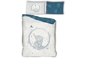 AYMAX Parure de lit réversible Disney Dumbo - Blanc et Bleu - 100 cm x 140 cm