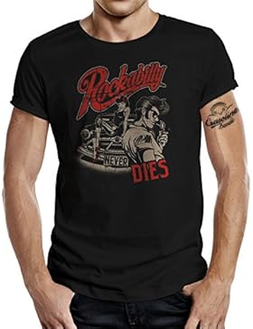 Rockabilly T-Shirt original GASOLINE BANDIT® Design: Rockabilly never dies! I Farbe schwarz