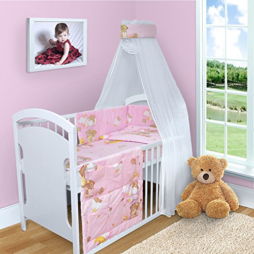 5 PCS 120x60 140x70 cm BABY BEDDING SET QUILT DUVET COVER PILLOW CASE BUMPER FOR COT STRAIGHT (To fit cot 140x70 cm, Teddy Ladder Pink)