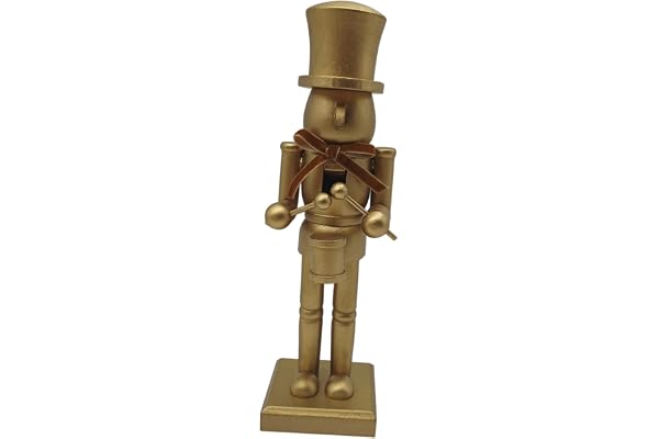 LABRIMP Träfigur Julens Nutcracker Soldat med Guldig Traditionell Juldekoration för Bord Öppen och Hylla Wooden Xmas Mantel Ornament