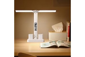 BOMKRA Desk Lamp LED USB Charging Touch Control Table Lamps 3 Colors 5 Brightness Eye-Caring Reading Light Bedside 3 in 1 LCD Calendar Temperature Alarm Led Lamp for Office Study (Rechargeable 3600mA)