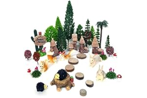 OrgMemory Alberi Modellismo, 42pz, 4-16 cm, Animali Del Bosco Miniatura, Alberi Plastica Miniatura, Set Animali Bosco per Progetti Senza Basi, Modello Treno Scenery, Paesaggio DIY