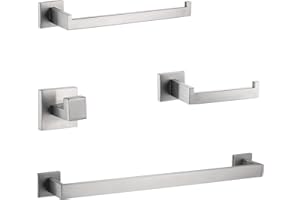 DUFU 4 Pezzi Portasciugamani Set di Accessori di Ferramenta di Bagno di Parete, per Asciugamani, 40cm, Porta Salviette e Carta Igienica, Ganci SUS304 Acciaio Inossidabile Argento Spazzolato