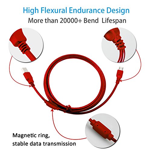  Lot de 2  Vniqloo 3m C  ble de Charge pour Manette Playstation 4  DualShock 4  PS4  PS4 Pro  PS4 Slim  Manette Xbox One Xbox One S Xbox One Elite Xbox One X  Jouer et Recharger  - Rouge