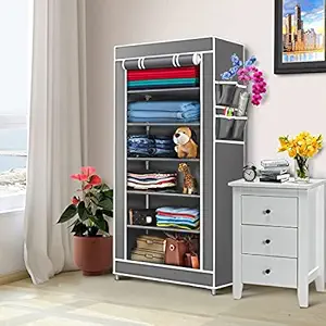 Zemic Multipurpose 6 Shelve Baby Wardrobe, Foldable, Collapsible Fabric Wardrobe Organizer for Clothes (Unbreakable Material) - Grey, Pack of 1